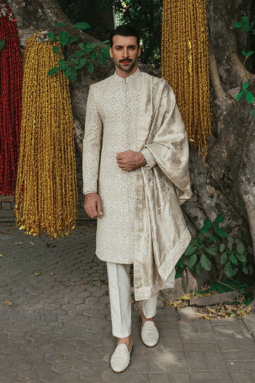 IVORY GOLD EMBROIDERED SHERWANI